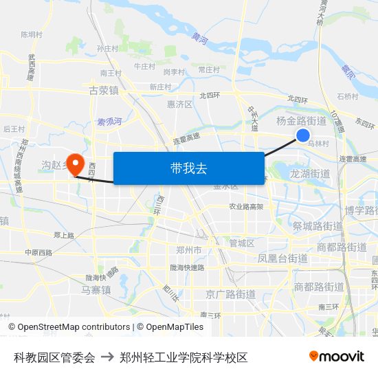 科教园区管委会 to 郑州轻工业学院科学校区 map