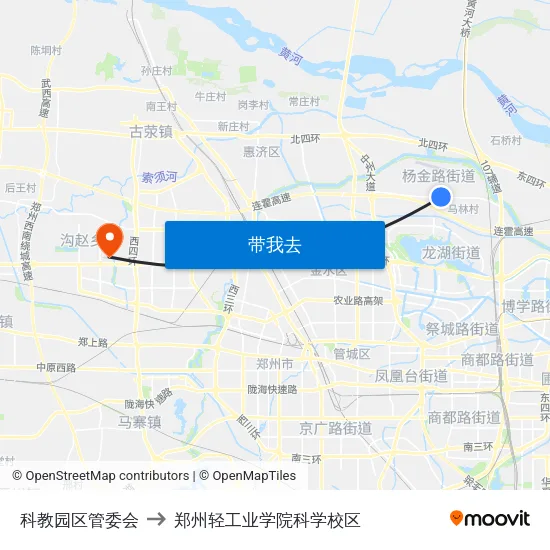 科教园区管委会 to 郑州轻工业学院科学校区 map