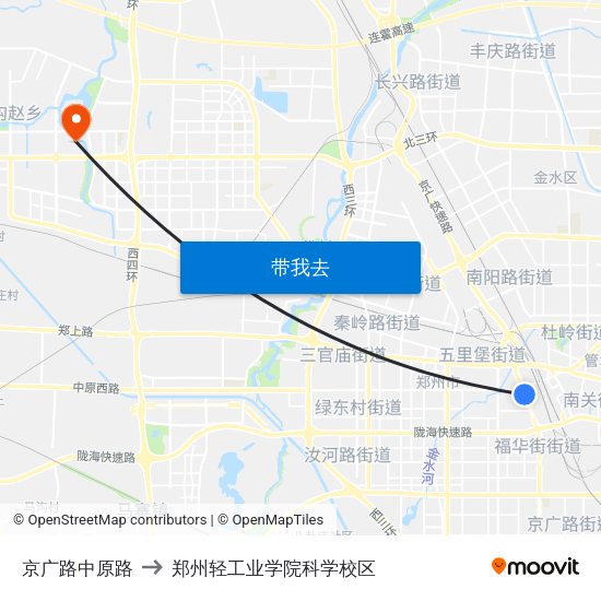 京广路中原路 to 郑州轻工业学院科学校区 map