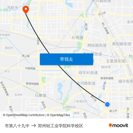 市第八十九中 to 郑州轻工业学院科学校区 map