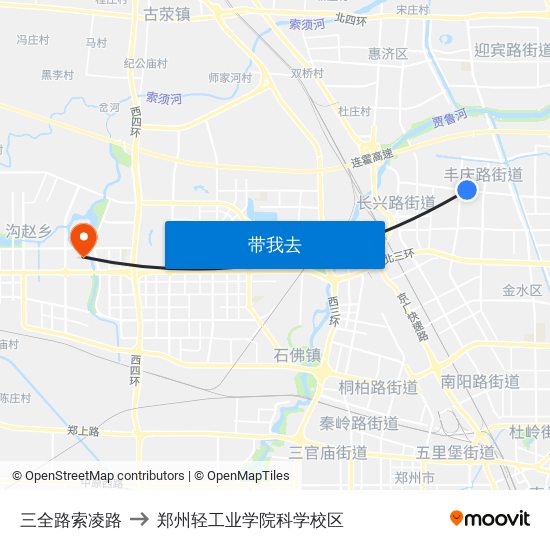 三全路索凌路 to 郑州轻工业学院科学校区 map