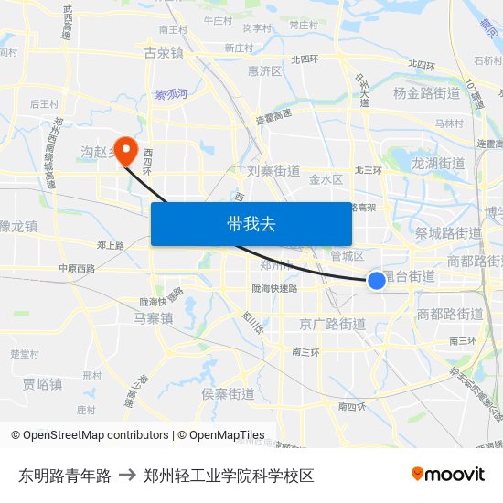 东明路青年路 to 郑州轻工业学院科学校区 map