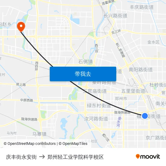 庆丰街永安街 to 郑州轻工业学院科学校区 map