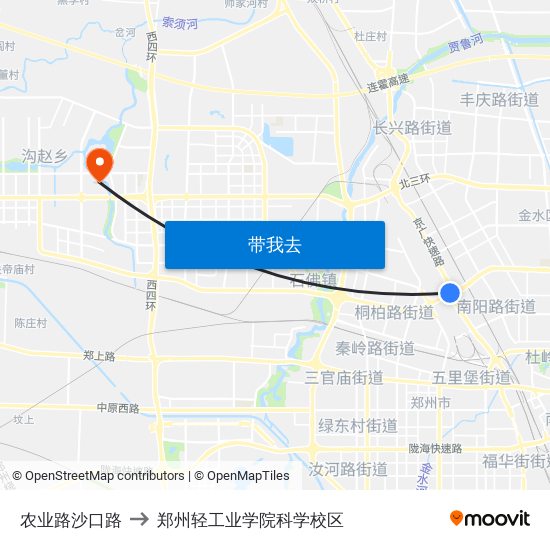 农业路沙口路 to 郑州轻工业学院科学校区 map