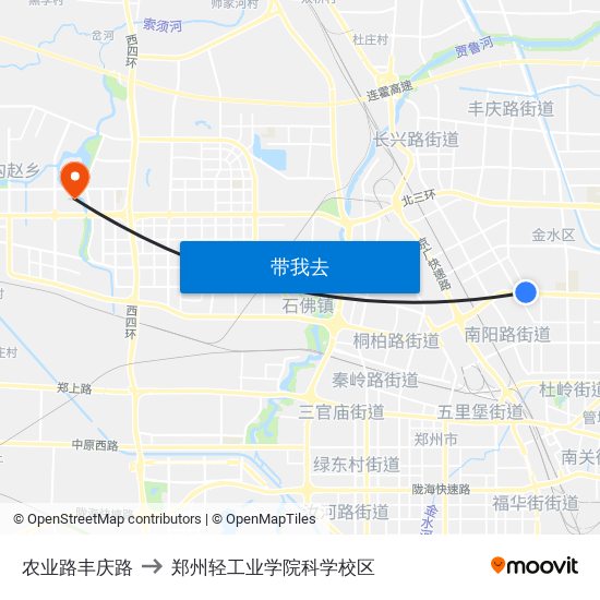 农业路丰庆路 to 郑州轻工业学院科学校区 map