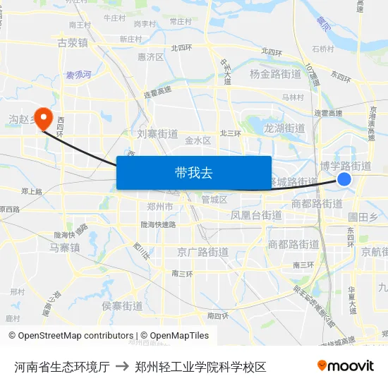 河南省生态环境厅 to 郑州轻工业学院科学校区 map