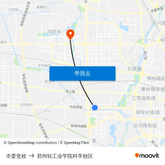 市委党校 to 郑州轻工业学院科学校区 map