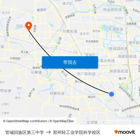 管城回族区第三中学 to 郑州轻工业学院科学校区 map