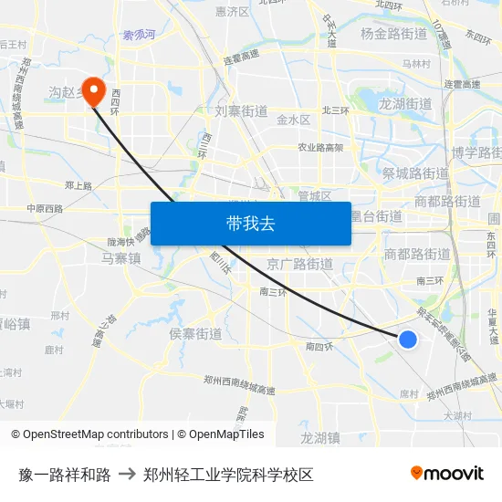 豫一路祥和路 to 郑州轻工业学院科学校区 map