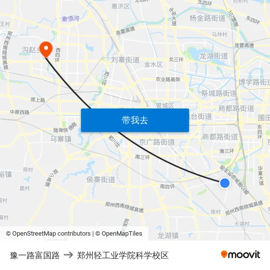 豫一路富国路 to 郑州轻工业学院科学校区 map