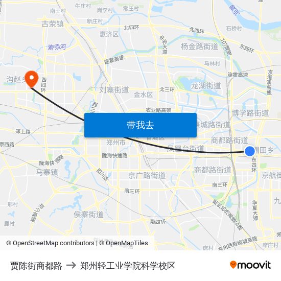 贾陈街商都路 to 郑州轻工业学院科学校区 map