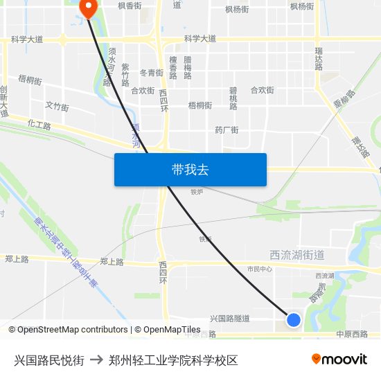 兴国路民悦街 to 郑州轻工业学院科学校区 map