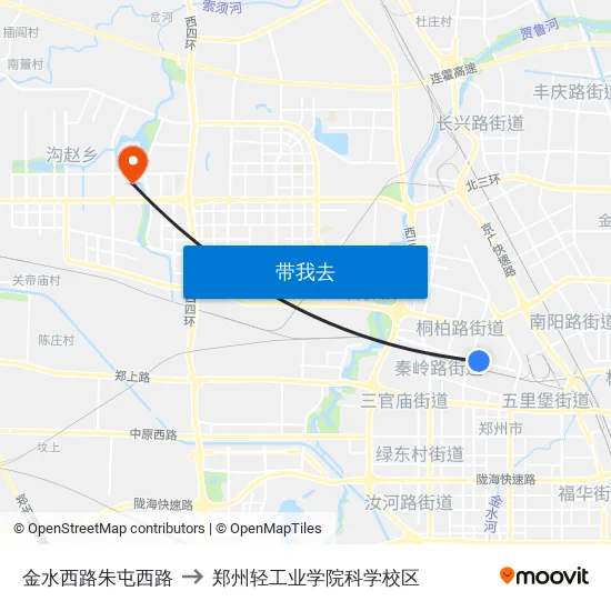金水西路朱屯西路 to 郑州轻工业学院科学校区 map