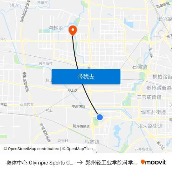 奥体中心 Olympic Sports Center to 郑州轻工业学院科学校区 map