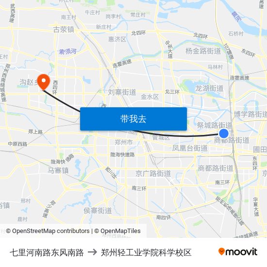 七里河南路东风南路 to 郑州轻工业学院科学校区 map