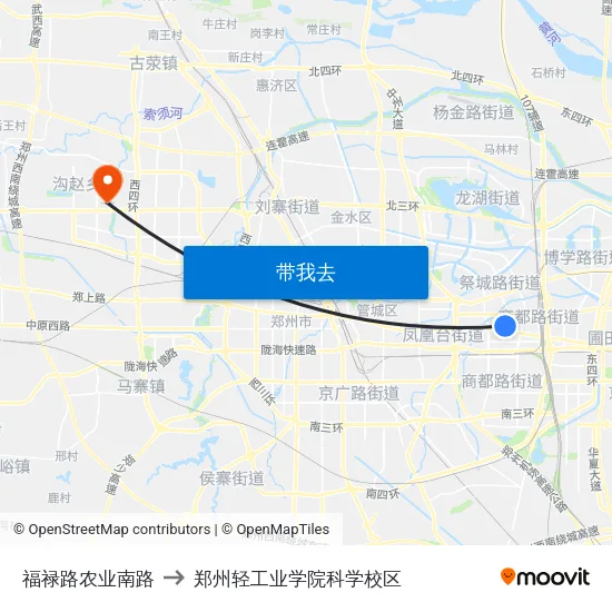 福禄路农业南路 to 郑州轻工业学院科学校区 map