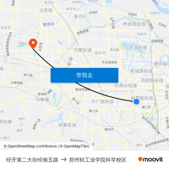 经开第二大街经南五路 to 郑州轻工业学院科学校区 map