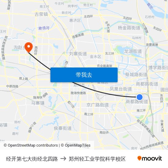 经开第七大街经北四路 to 郑州轻工业学院科学校区 map