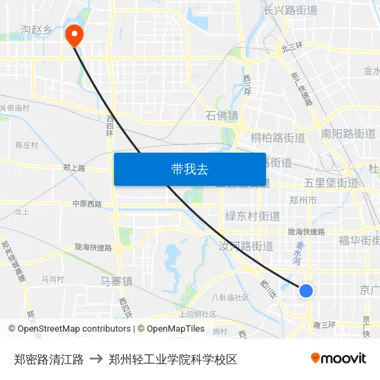 郑密路清江路 to 郑州轻工业学院科学校区 map