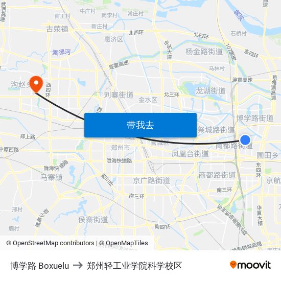 博学路 Boxuelu to 郑州轻工业学院科学校区 map