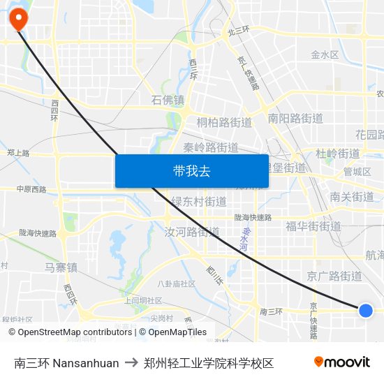 南三环 Nansanhuan to 郑州轻工业学院科学校区 map