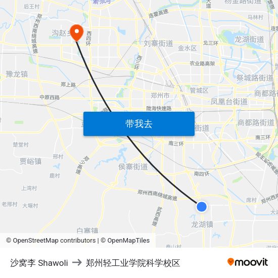 沙窝李 Shawoli to 郑州轻工业学院科学校区 map