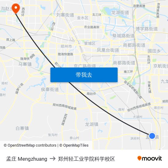 孟庄 Mengzhuang to 郑州轻工业学院科学校区 map