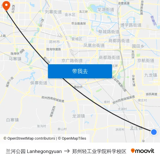 兰河公园 Lanhegongyuan to 郑州轻工业学院科学校区 map