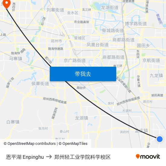 恩平湖 Enpinghu to 郑州轻工业学院科学校区 map