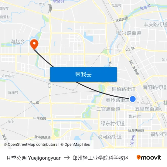 月季公园 Yuejigongyuan to 郑州轻工业学院科学校区 map