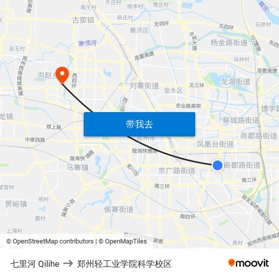 七里河 Qilihe to 郑州轻工业学院科学校区 map