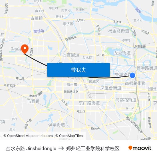 金水东路 Jinshuidonglu to 郑州轻工业学院科学校区 map