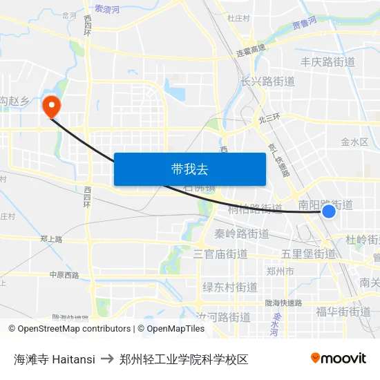 海滩寺 Haitansi to 郑州轻工业学院科学校区 map