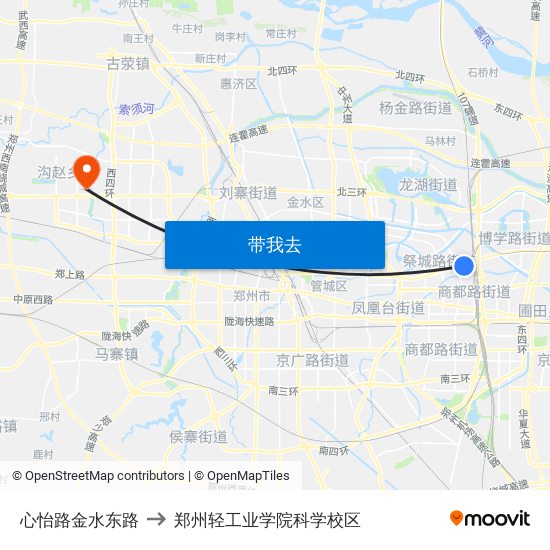 心怡路金水东路 to 郑州轻工业学院科学校区 map