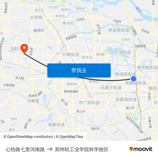 心怡路七里河南路 to 郑州轻工业学院科学校区 map