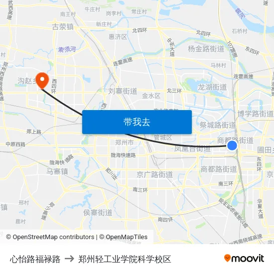 心怡路福禄路 to 郑州轻工业学院科学校区 map