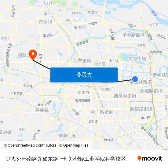 龙湖外环南路九如东路 to 郑州轻工业学院科学校区 map