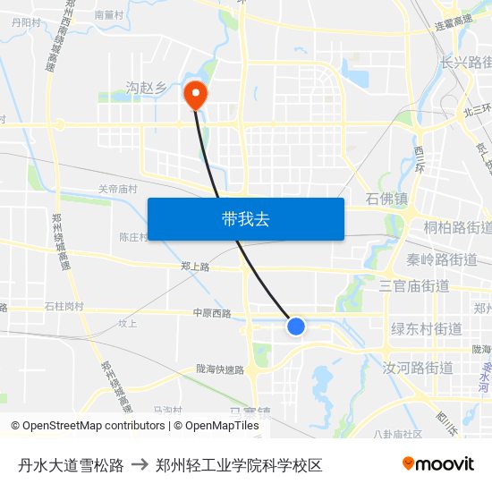 丹水大道雪松路 to 郑州轻工业学院科学校区 map