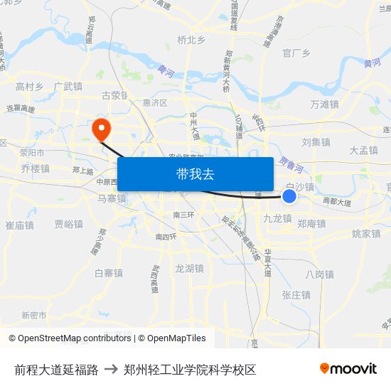 前程大道延福路 to 郑州轻工业学院科学校区 map