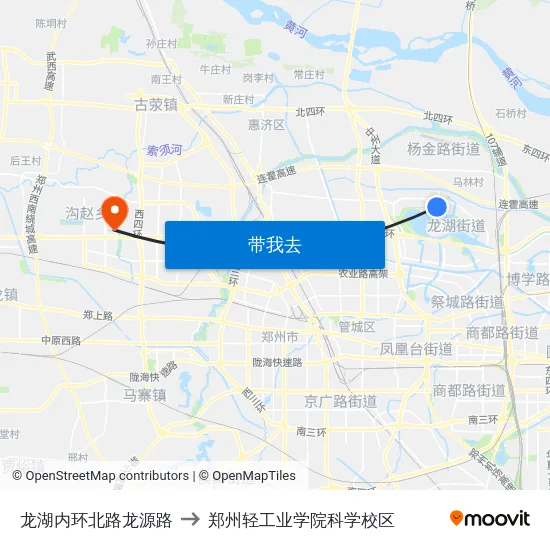 龙湖内环北路龙源路 to 郑州轻工业学院科学校区 map