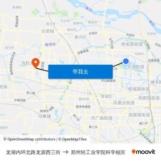 龙湖内环北路龙源西三街 to 郑州轻工业学院科学校区 map