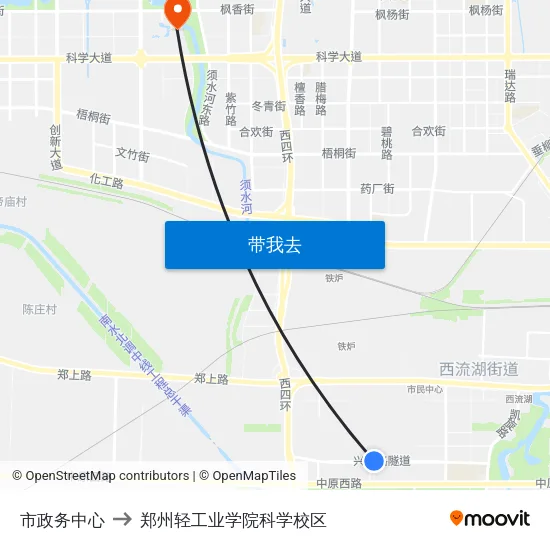 市政务中心 to 郑州轻工业学院科学校区 map