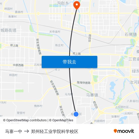 马寨一中 to 郑州轻工业学院科学校区 map