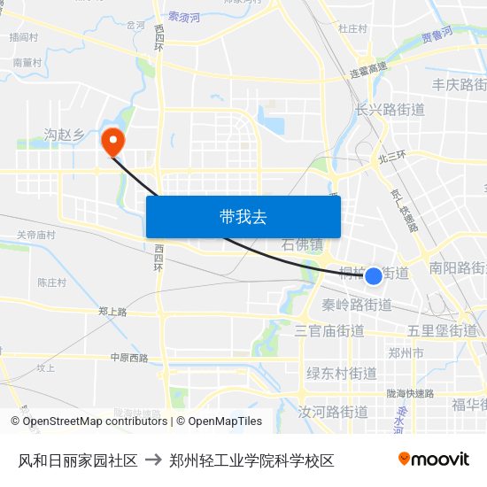 风和日丽家园社区 to 郑州轻工业学院科学校区 map