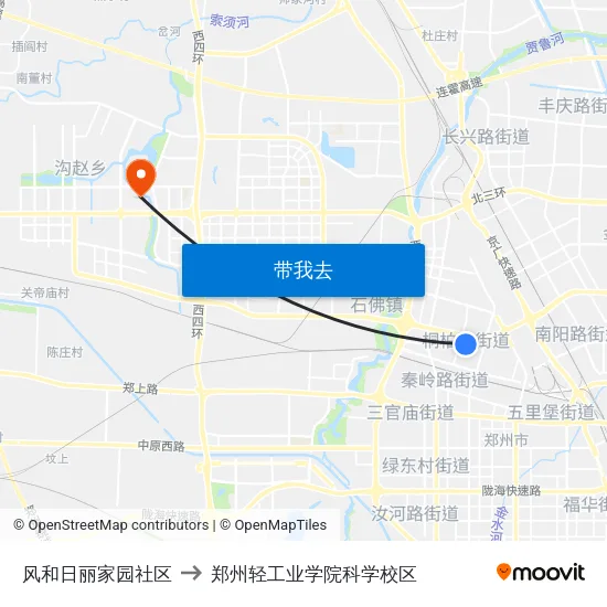 风和日丽家园社区 to 郑州轻工业学院科学校区 map
