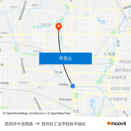 西四环中原西路 to 郑州轻工业学院科学校区 map