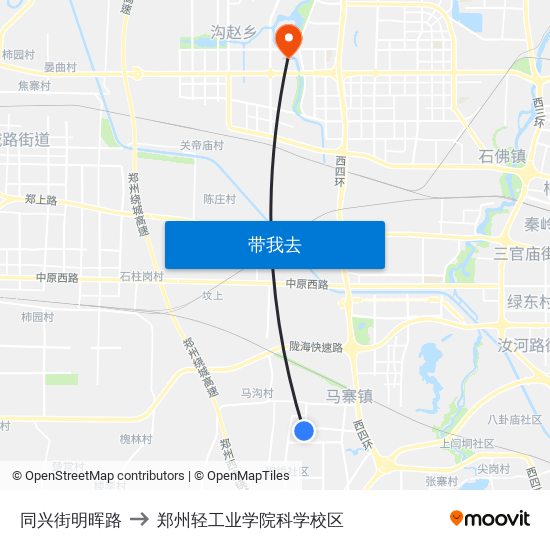 同兴街明晖路 to 郑州轻工业学院科学校区 map