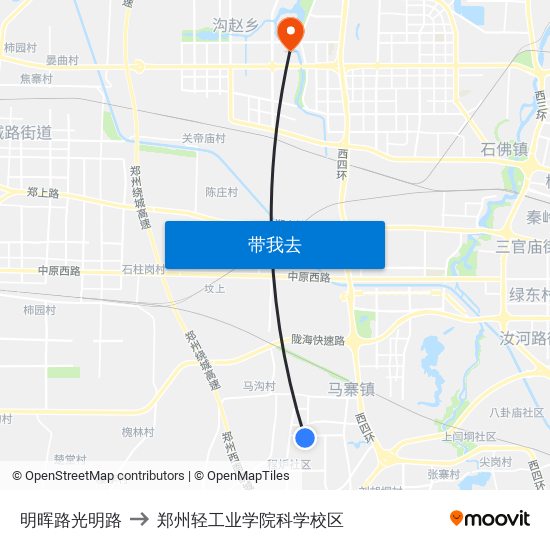 明晖路光明路 to 郑州轻工业学院科学校区 map