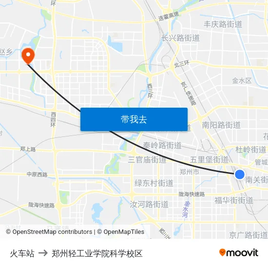 火车站 to 郑州轻工业学院科学校区 map