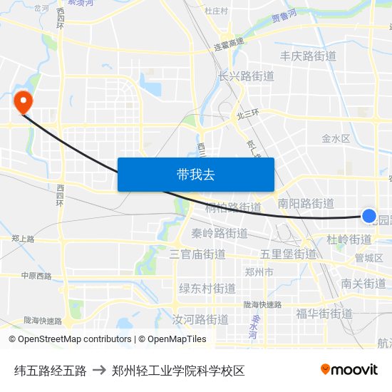 纬五路经五路 to 郑州轻工业学院科学校区 map